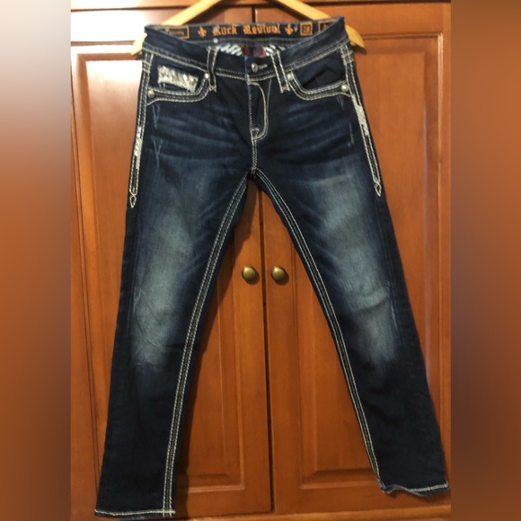Rock Revival Denim - Rock Revival Ankle Skinny Jeans Dark Wash Size 28 Jasna